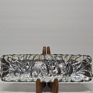 Vintage Cast Aluminum Bunny Rabbit Family 17" Long Easter Tray Platter Mexico